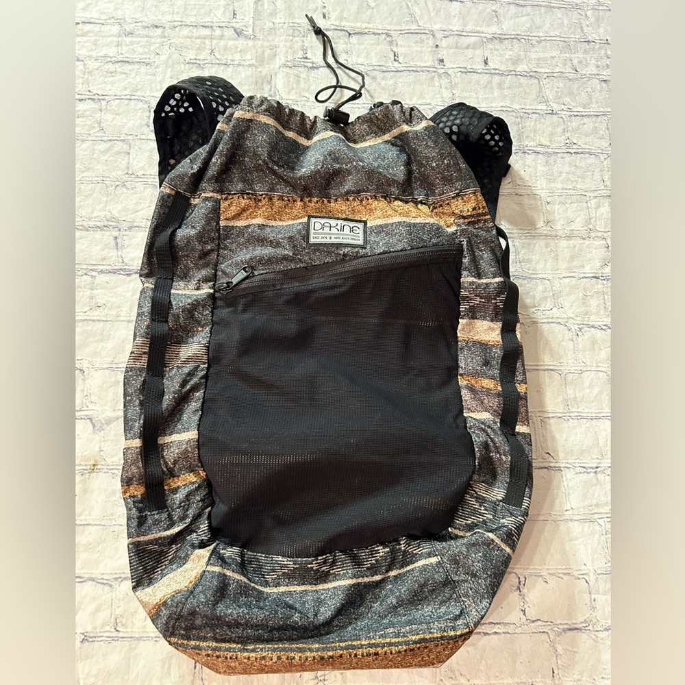 Dakine Striped Black Brown Gray Drawstring Backpack
